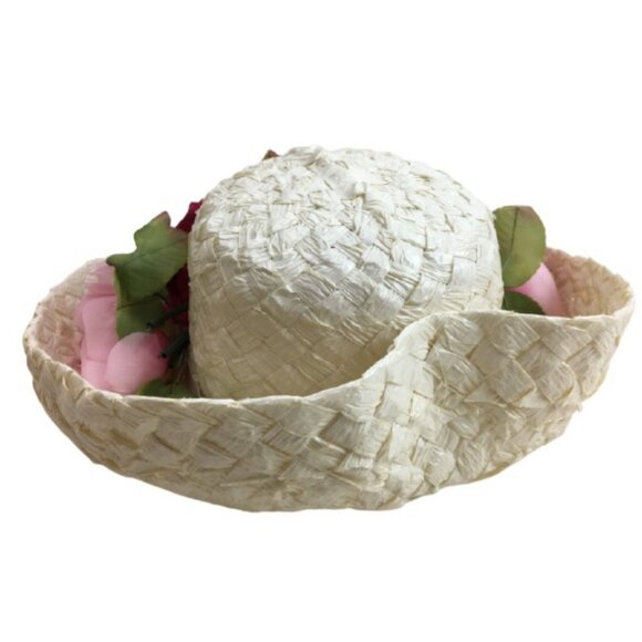 Vintage Union Made Straw Hat Red White Pink Roses in Dache Boutique Box 1960s main image 11